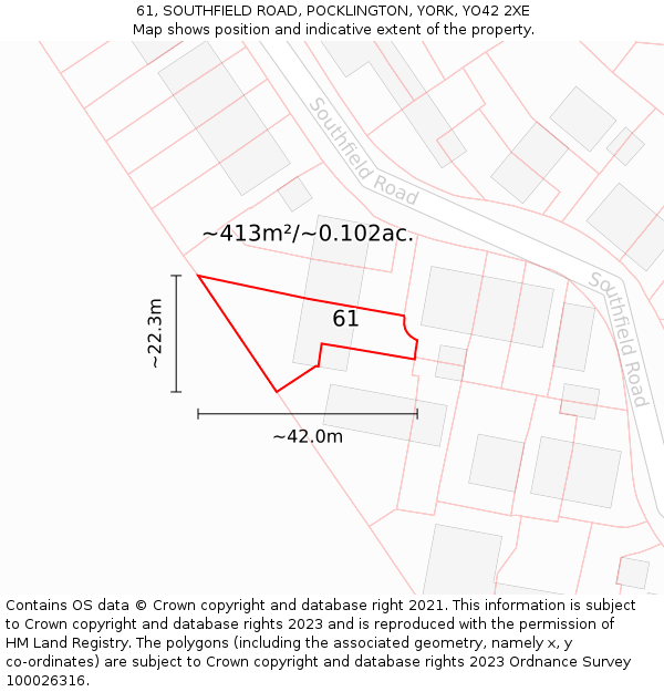 61, SOUTHFIELD ROAD, POCKLINGTON, YORK, YO42 2XE: Plot and title map