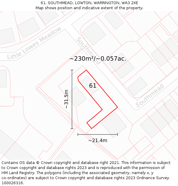 61, SOUTHMEAD, LOWTON, WARRINGTON, WA3 2XE: Plot and title map