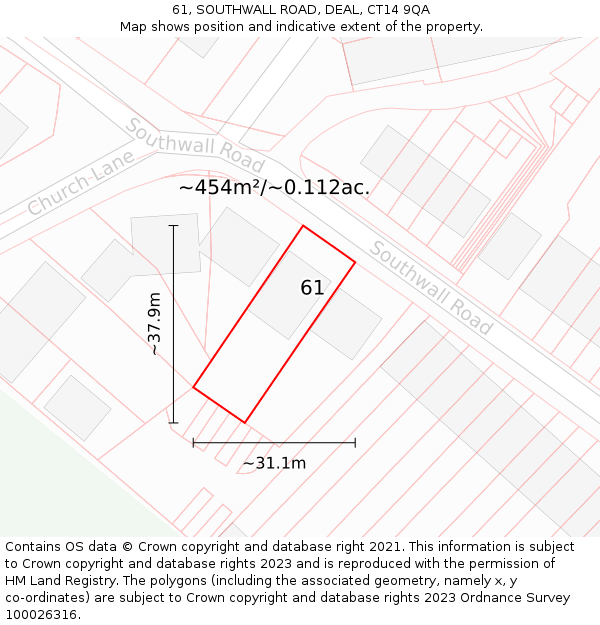 61, SOUTHWALL ROAD, DEAL, CT14 9QA: Plot and title map