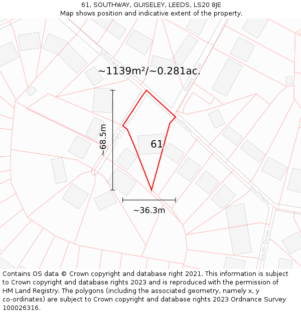 61, SOUTHWAY, GUISELEY, LEEDS, LS20 8JE: Plot and title map