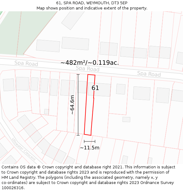 61, SPA ROAD, WEYMOUTH, DT3 5EP: Plot and title map