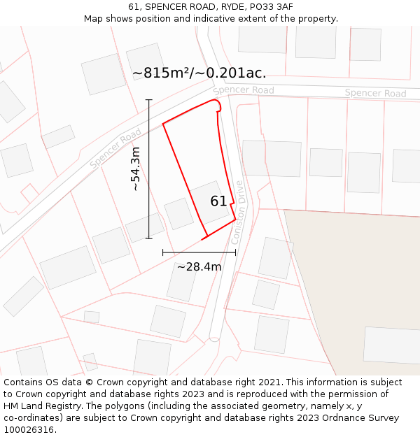 61, SPENCER ROAD, RYDE, PO33 3AF: Plot and title map