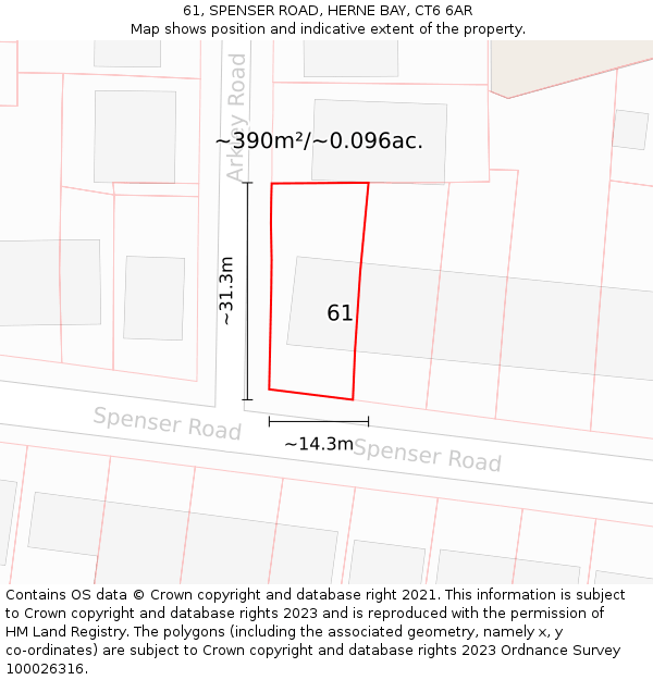 61, SPENSER ROAD, HERNE BAY, CT6 6AR: Plot and title map