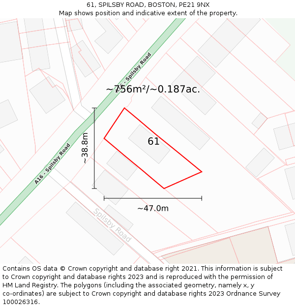 61, SPILSBY ROAD, BOSTON, PE21 9NX: Plot and title map