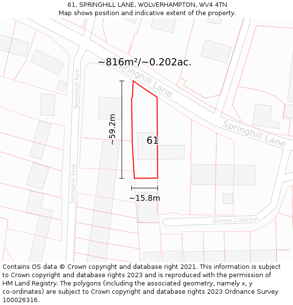 61, SPRINGHILL LANE, WOLVERHAMPTON, WV4 4TN: Plot and title map