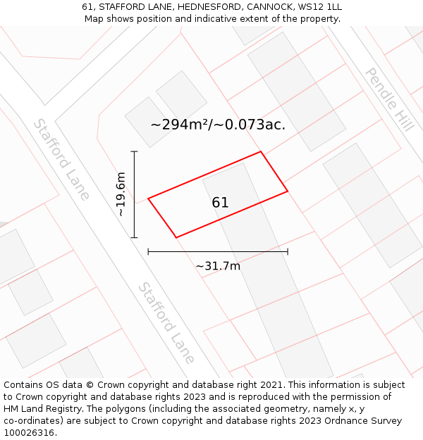 61, STAFFORD LANE, HEDNESFORD, CANNOCK, WS12 1LL: Plot and title map