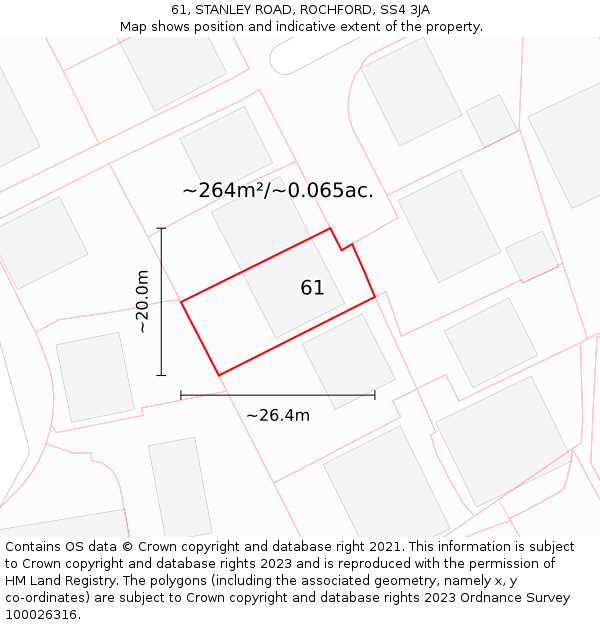 61, STANLEY ROAD, ROCHFORD, SS4 3JA: Plot and title map