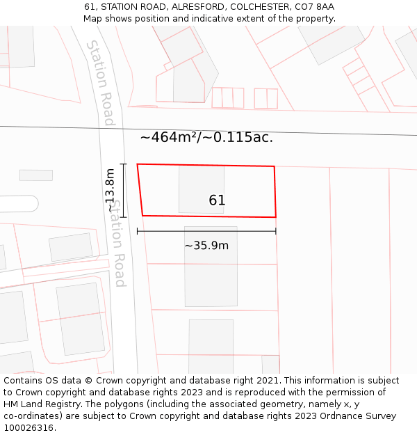 61, STATION ROAD, ALRESFORD, COLCHESTER, CO7 8AA: Plot and title map