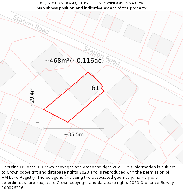 61, STATION ROAD, CHISELDON, SWINDON, SN4 0PW: Plot and title map