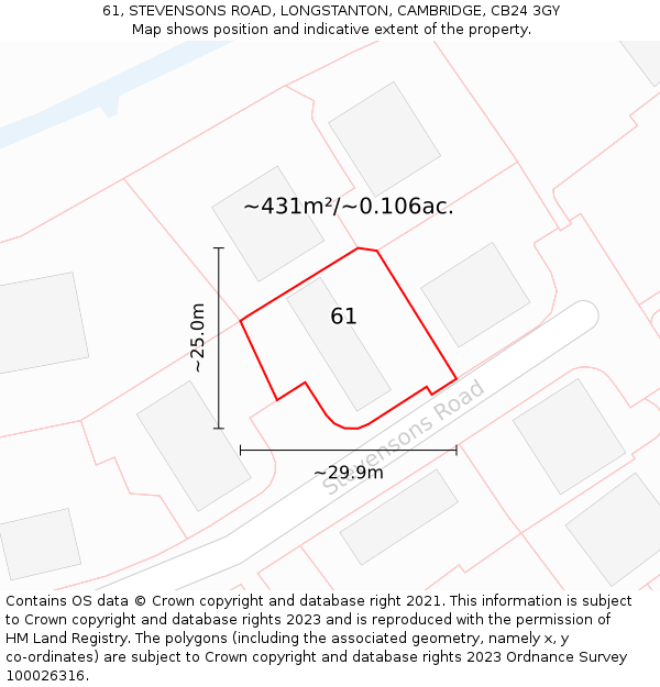 61, STEVENSONS ROAD, LONGSTANTON, CAMBRIDGE, CB24 3GY: Plot and title map