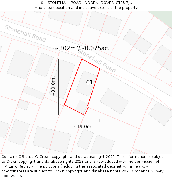 61, STONEHALL ROAD, LYDDEN, DOVER, CT15 7JU: Plot and title map