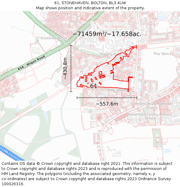 61, STONEHAVEN, BOLTON, BL3 4UW: Plot and title map