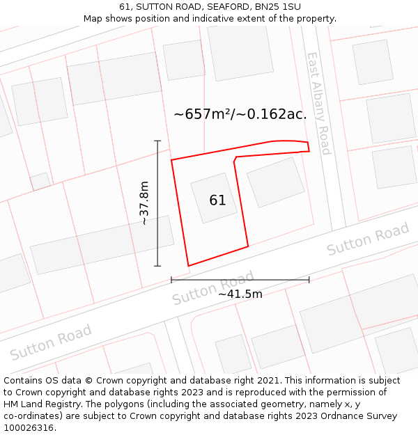 61, SUTTON ROAD, SEAFORD, BN25 1SU: Plot and title map