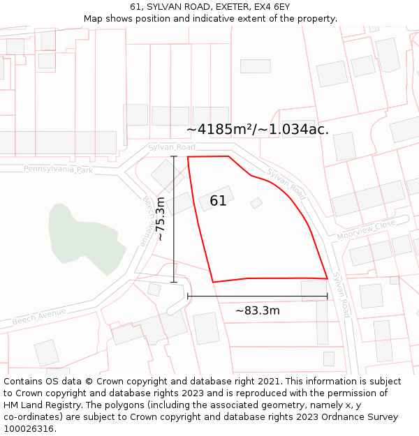 61, SYLVAN ROAD, EXETER, EX4 6EY: Plot and title map