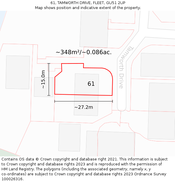 61, TAMWORTH DRIVE, FLEET, GU51 2UP: Plot and title map