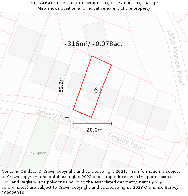 61, TANSLEY ROAD, NORTH WINGFIELD, CHESTERFIELD, S42 5JZ: Plot and title map