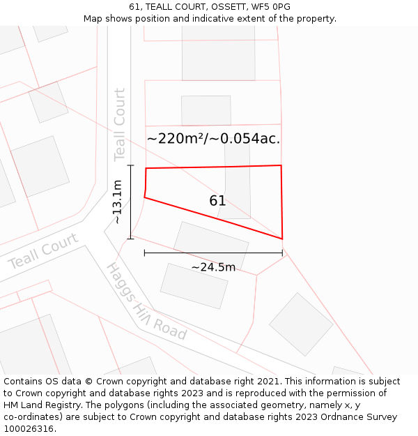 61, TEALL COURT, OSSETT, WF5 0PG: Plot and title map