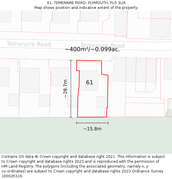 61, TEMERAIRE ROAD, PLYMOUTH, PL5 3UA: Plot and title map