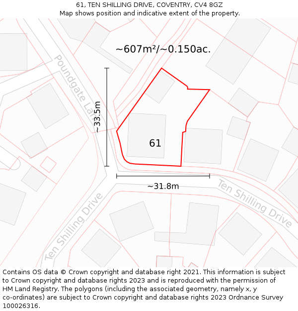 61, TEN SHILLING DRIVE, COVENTRY, CV4 8GZ: Plot and title map