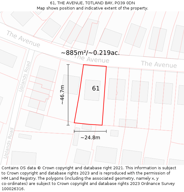 61, THE AVENUE, TOTLAND BAY, PO39 0DN: Plot and title map