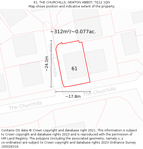 61, THE CHURCHILLS, NEWTON ABBOT, TQ12 1QN: Plot and title map