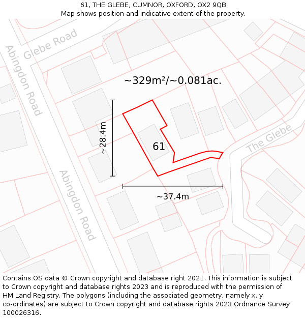 61, THE GLEBE, CUMNOR, OXFORD, OX2 9QB: Plot and title map