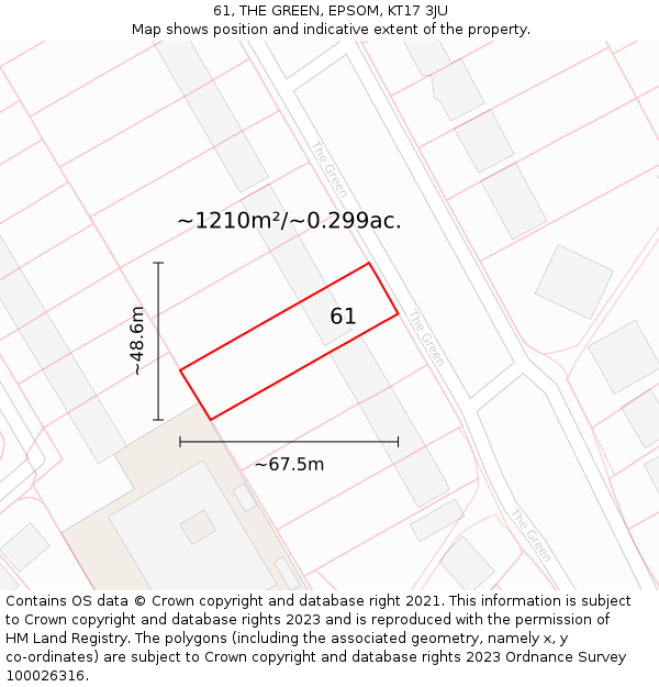 61, THE GREEN, EPSOM, KT17 3JU: Plot and title map