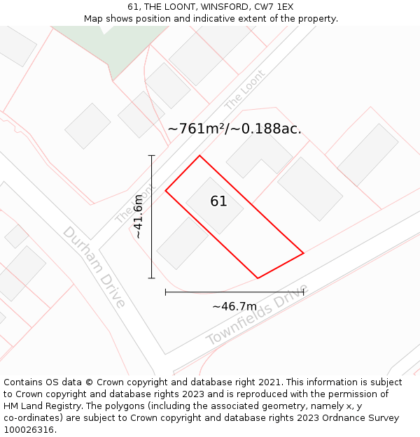 61, THE LOONT, WINSFORD, CW7 1EX: Plot and title map