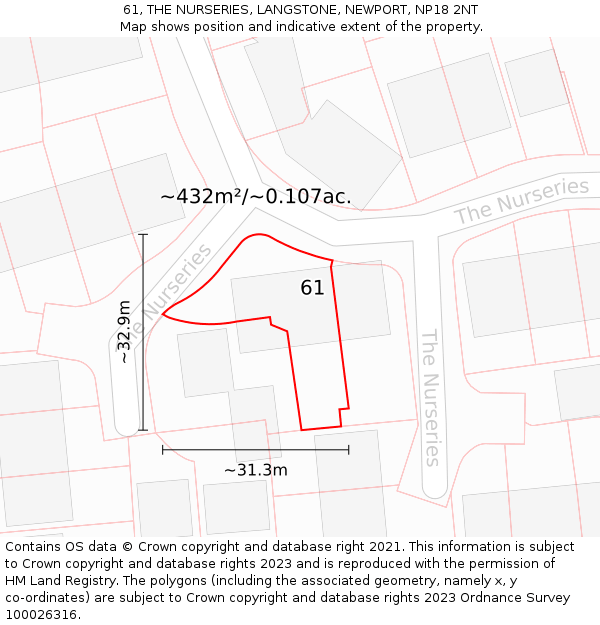 61, THE NURSERIES, LANGSTONE, NEWPORT, NP18 2NT: Plot and title map