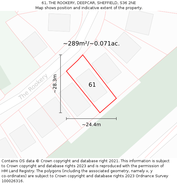 61, THE ROOKERY, DEEPCAR, SHEFFIELD, S36 2NE: Plot and title map