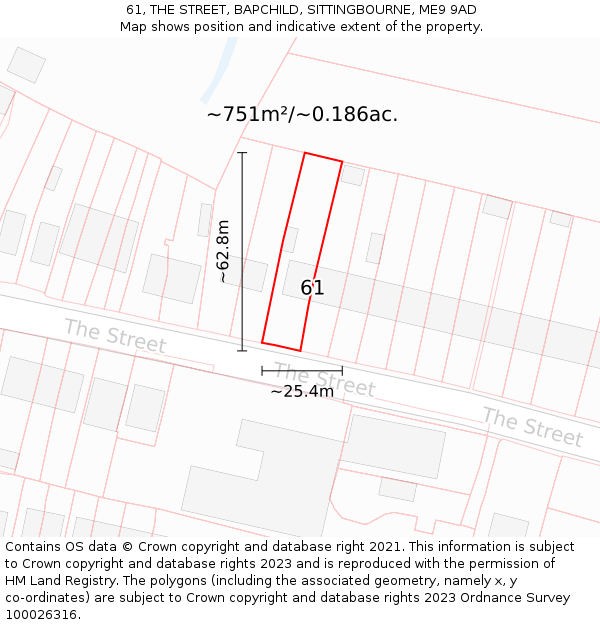 61, THE STREET, BAPCHILD, SITTINGBOURNE, ME9 9AD: Plot and title map