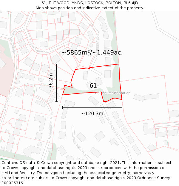 61, THE WOODLANDS, LOSTOCK, BOLTON, BL6 4JD: Plot and title map