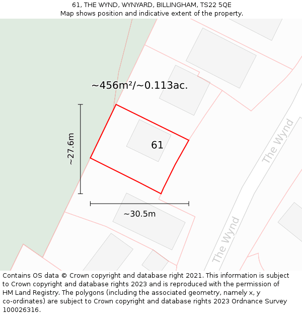 61, THE WYND, WYNYARD, BILLINGHAM, TS22 5QE: Plot and title map