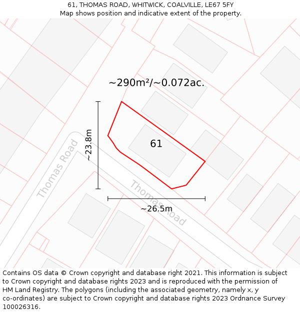 61, THOMAS ROAD, WHITWICK, COALVILLE, LE67 5FY: Plot and title map