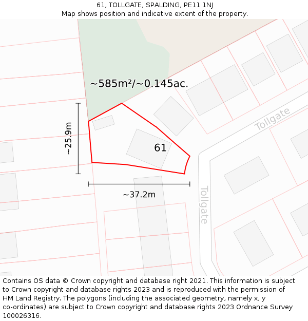 61, TOLLGATE, SPALDING, PE11 1NJ: Plot and title map