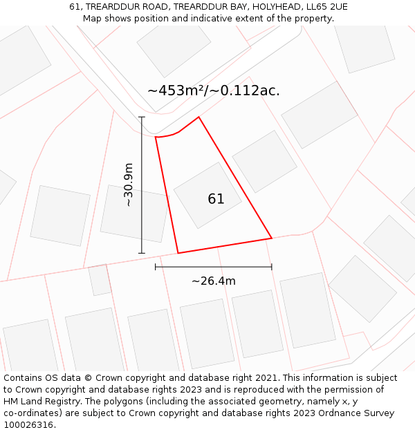 61, TREARDDUR ROAD, TREARDDUR BAY, HOLYHEAD, LL65 2UE: Plot and title map