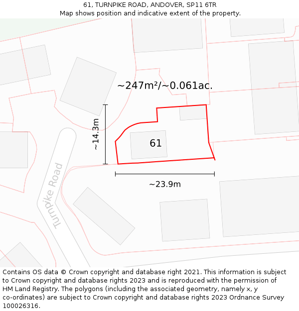 61, TURNPIKE ROAD, ANDOVER, SP11 6TR: Plot and title map