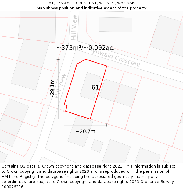 61, TYNWALD CRESCENT, WIDNES, WA8 9AN: Plot and title map