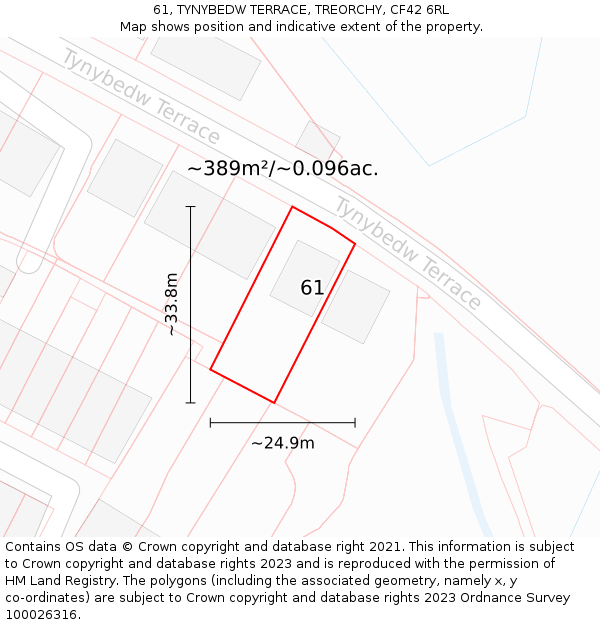 61, TYNYBEDW TERRACE, TREORCHY, CF42 6RL: Plot and title map