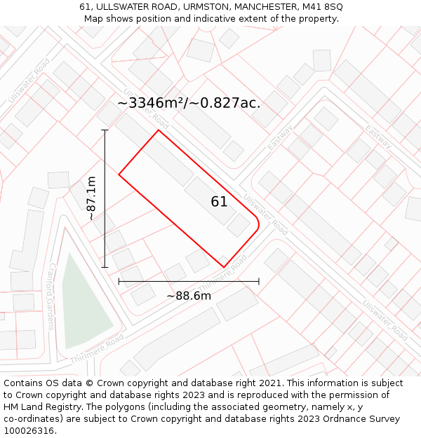 61, ULLSWATER ROAD, URMSTON, MANCHESTER, M41 8SQ: Plot and title map