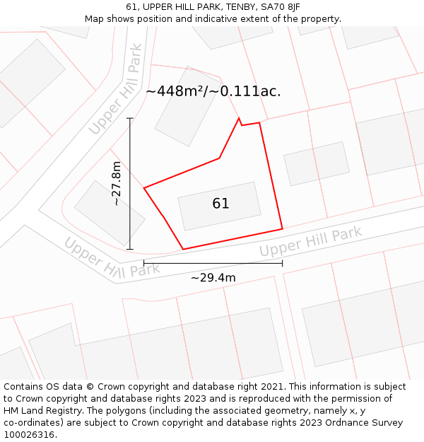 61, UPPER HILL PARK, TENBY, SA70 8JF: Plot and title map