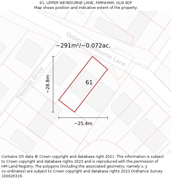 61, UPPER WEYBOURNE LANE, FARNHAM, GU9 9DF: Plot and title map