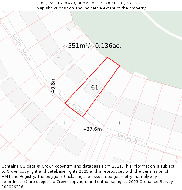 61, VALLEY ROAD, BRAMHALL, STOCKPORT, SK7 2NJ: Plot and title map