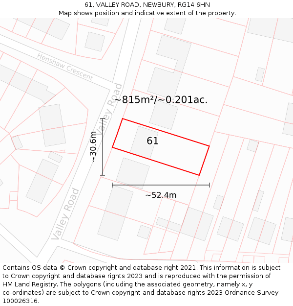 61, VALLEY ROAD, NEWBURY, RG14 6HN: Plot and title map