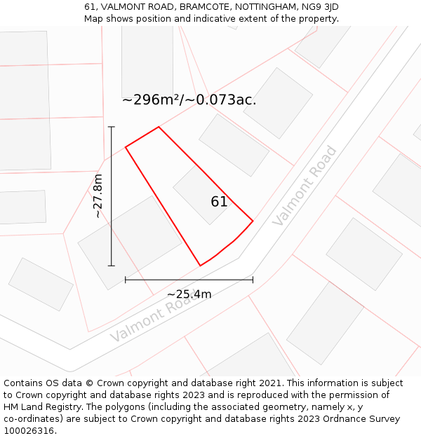 61, VALMONT ROAD, BRAMCOTE, NOTTINGHAM, NG9 3JD: Plot and title map