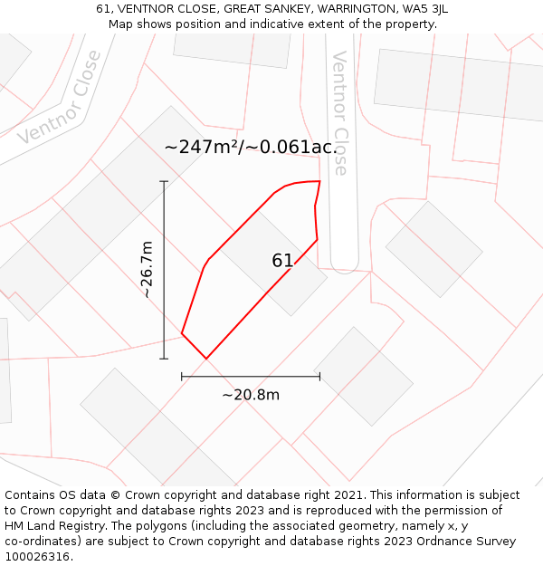 61, VENTNOR CLOSE, GREAT SANKEY, WARRINGTON, WA5 3JL: Plot and title map