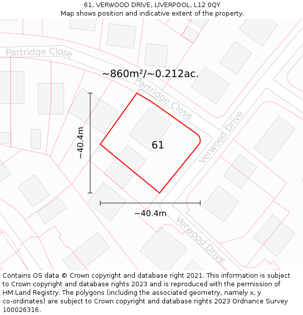 61, VERWOOD DRIVE, LIVERPOOL, L12 0QY: Plot and title map