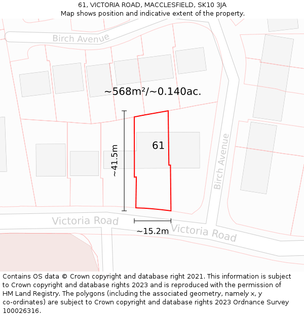 61, VICTORIA ROAD, MACCLESFIELD, SK10 3JA: Plot and title map