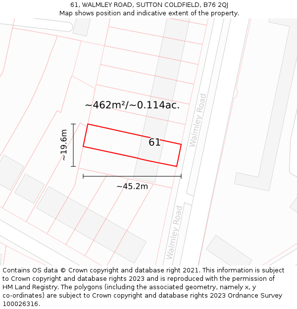 61, WALMLEY ROAD, SUTTON COLDFIELD, B76 2QJ: Plot and title map