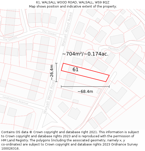 61, WALSALL WOOD ROAD, WALSALL, WS9 8QZ: Plot and title map